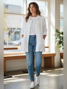 Soft Surroundings White Button Down Shirt with Dress Shirt Collar